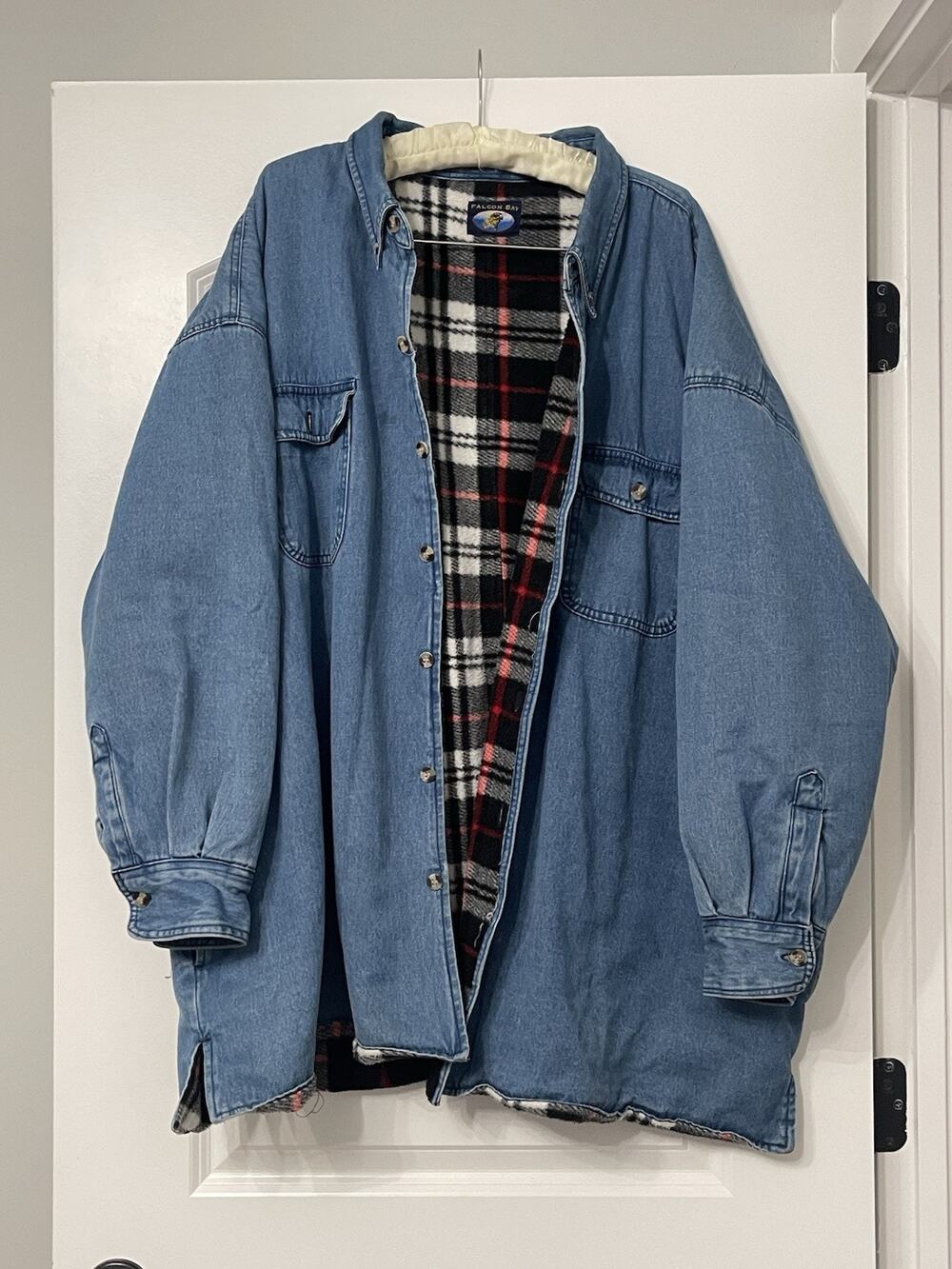 Vintage Falcon Bay Fleece Lined Denim Shacket 3X Grunge Workwear Plaid Jacket